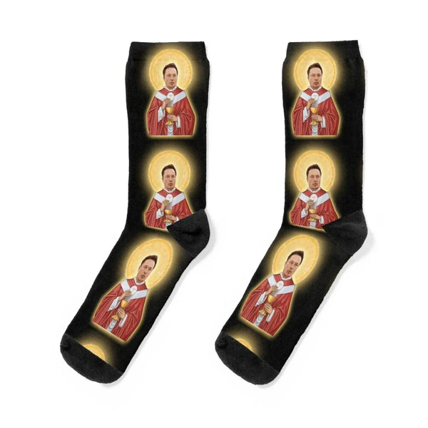 Elon Musk as Jesus Crew Socks - Funny & Unique Gift