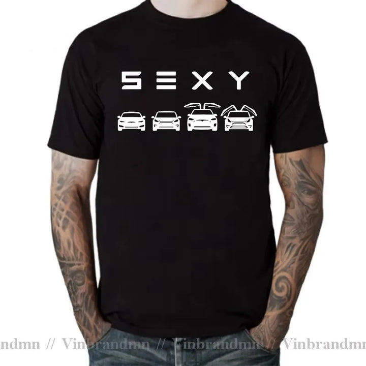 Funny Sexy Teslas T-Shirt for Men - Elon Musk Car Tech Tee