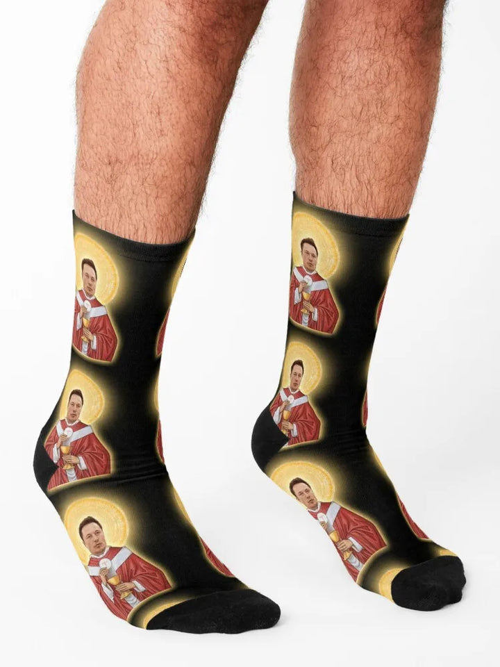 Elon Musk as Jesus Crew Socks - Funny & Unique Gift