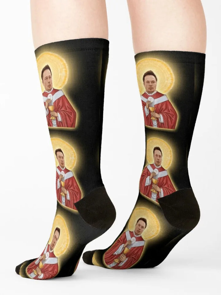 Elon Musk as Jesus Crew Socks - Funny & Unique Gift