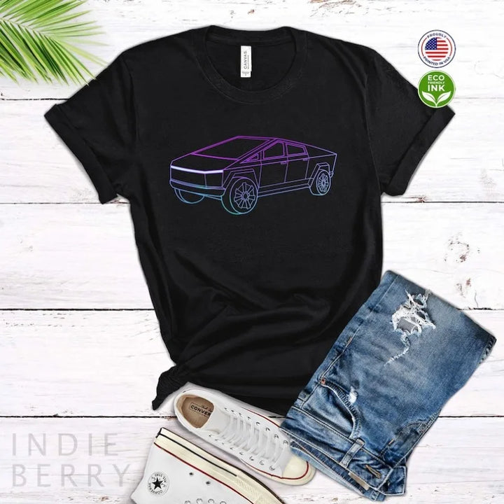 Cybertruck Shirt – Colorful Tesla Line Art Tee | Merchelon