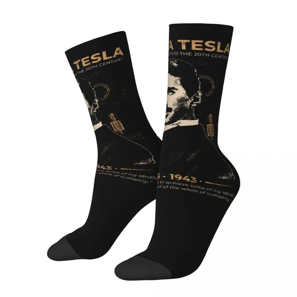 Crazy Nikola Tesla Socks – High-Quality Fashion Socks for Men & Women in white